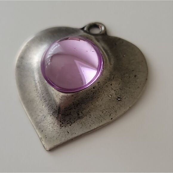 Pendant 𝅺Silver Tone and Purple Heart Pendant #0002 - Picture 4 of 8